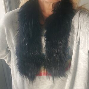Real Black Fox Fur Scarf Collar By Sink